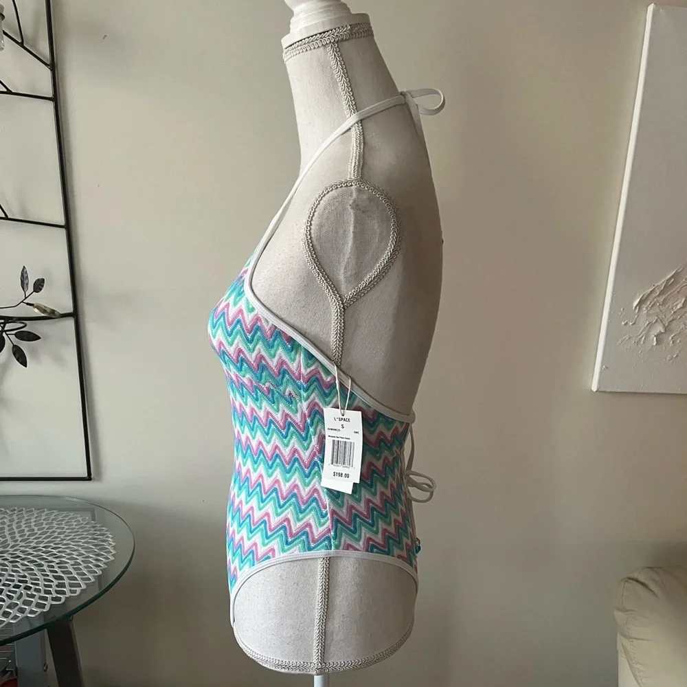 L*Space Mirabella Chevron Ombré Knit Halter One Piece Swimsuit Size Small NWT